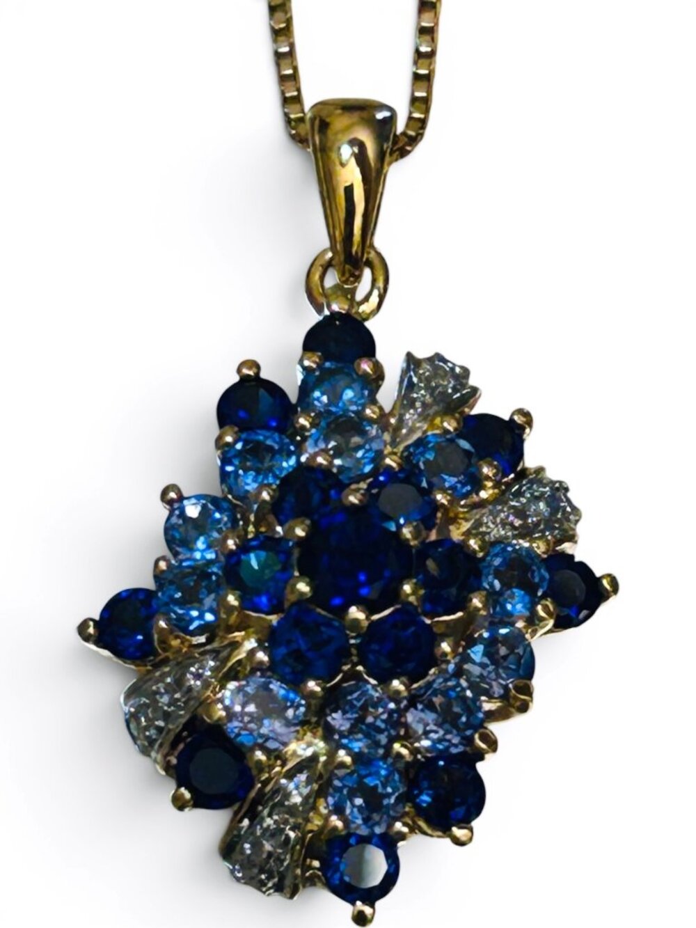 Ross-Simons RS 925 Sterling Silver 18K Gold Sapphire Diamond Cluster Necklace